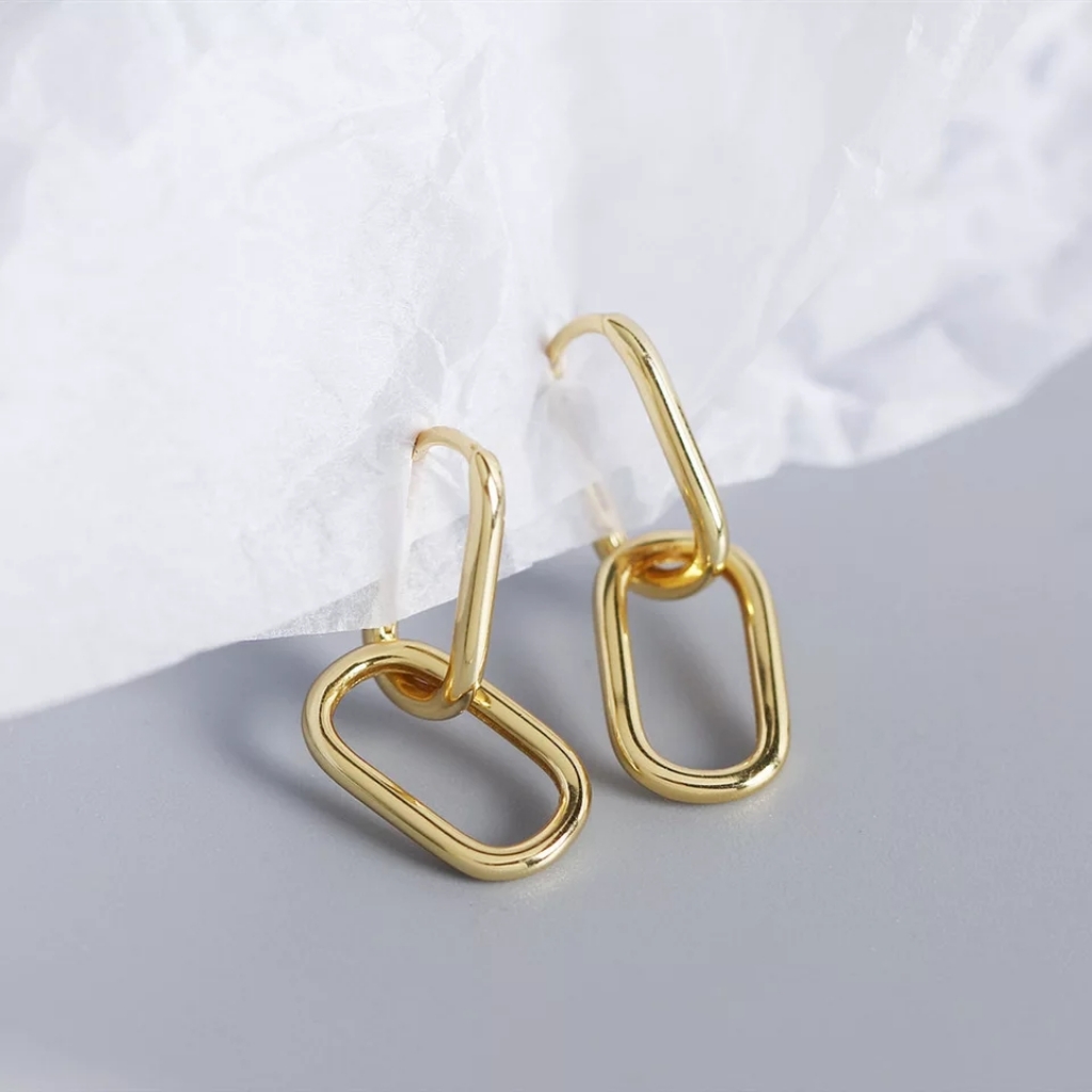 * New 925 Sterling Silver Double U Shaped Gold Tone Earrings
